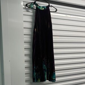 Elegant Multicolor Pleated Halter Dress with flowers one size